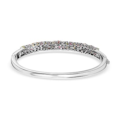 Multi-Tourmaline Bangle Bracelet in Platinum Over Sterling Silver (6.50 In) 7.10 ctw