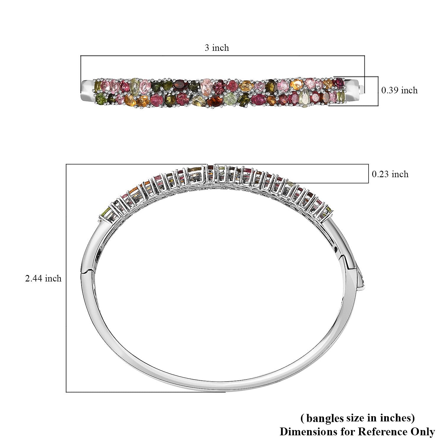 Multi-Tourmaline Bangle Bracelet in Platinum Over Sterling Silver (6.50 In) 7.10 ctw