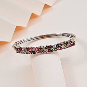 Multi-Tourmaline Bangle Bracelet in Platinum Over Sterling Silver (7.25 In) 7.10 ctw
