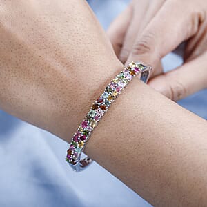 Multi-Tourmaline Bangle Bracelet in Platinum Over Sterling Silver (7.25 In) 7.10 ctw