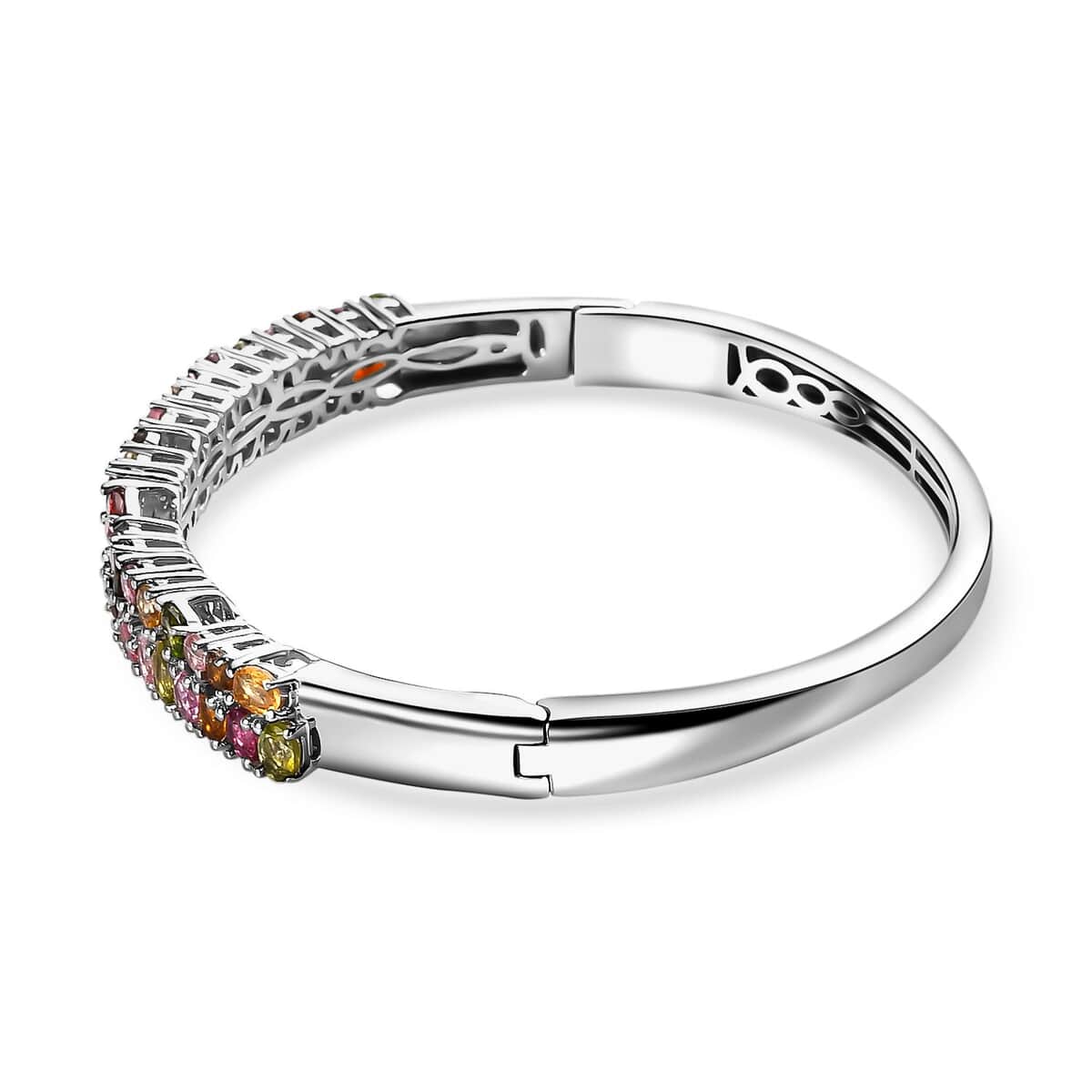 Multi-Tourmaline Bangle Bracelet in Platinum Over Sterling Silver (7.25 In) 7.10 ctw image number 3