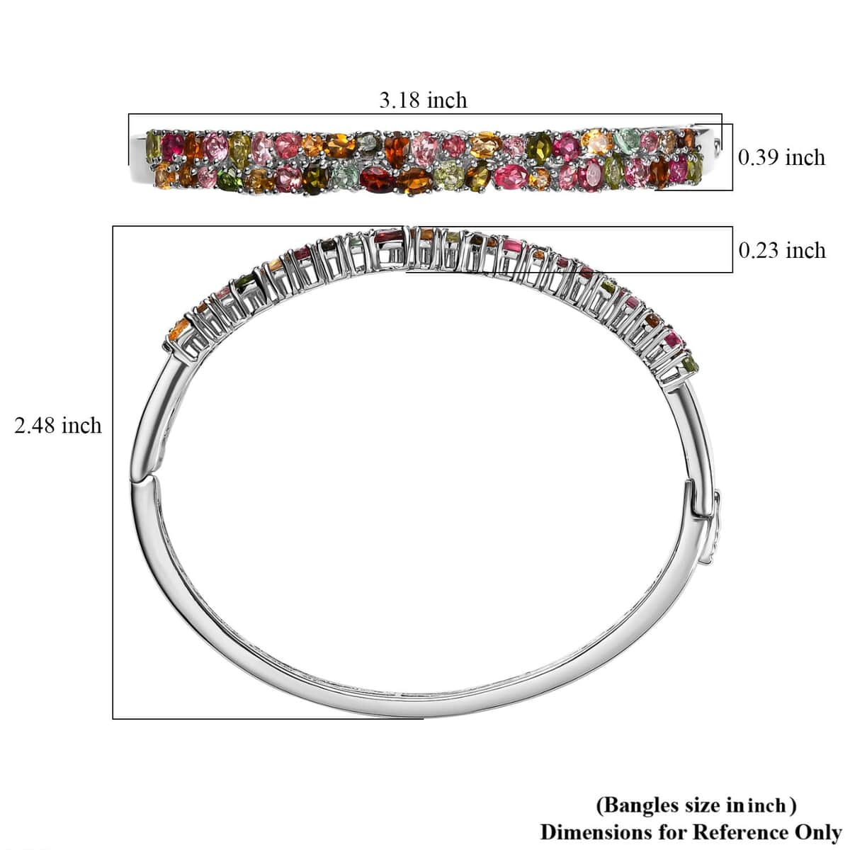 Multi-Tourmaline Bangle Bracelet in Platinum Over Sterling Silver (7.25 In) 7.10 ctw image number 5