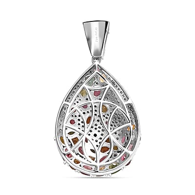 Multi-Tourmaline and Moissanite 6.60 ctw Pendant without Chain in Platinum Over Sterling Silver