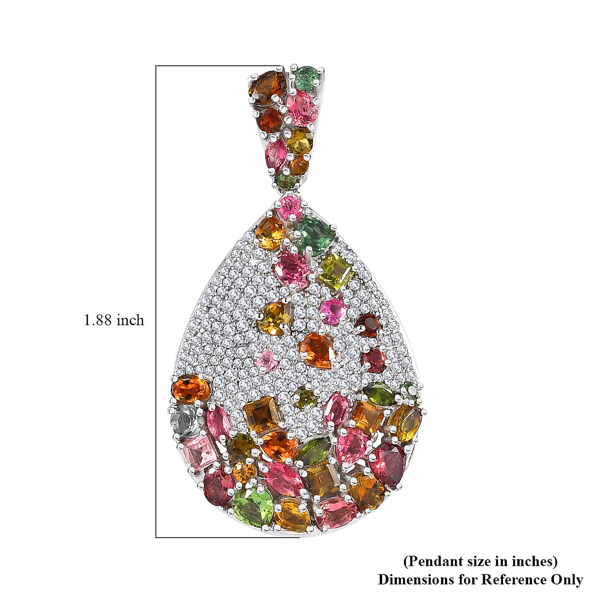 Multi-Tourmaline and Moissanite 6.60 ctw Pendant without Chain in Platinum Over Sterling Silver