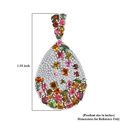 Multi-Tourmaline and Moissanite 6.60 ctw Pendant without Chain in Platinum Over Sterling Silver