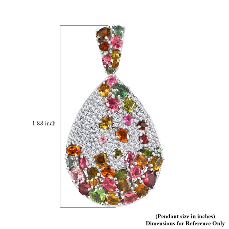 Multi-Tourmaline and Moissanite 6.60 ctw Pendant without Chain in Platinum Over Sterling Silver