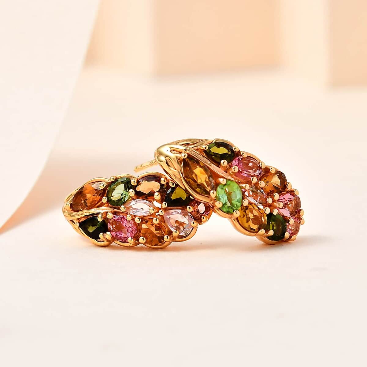 Multi-Tourmaline Stud Earrings in Vermeil Yellow Gold Over Sterling Silver 3.15 ctw image number 1