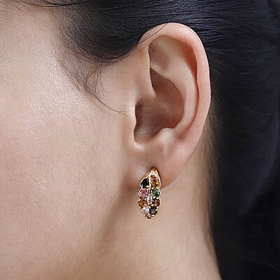 Multi-Tourmaline Stud Earrings in Vermeil Yellow Gold Over Sterling Silver 3.15 ctw