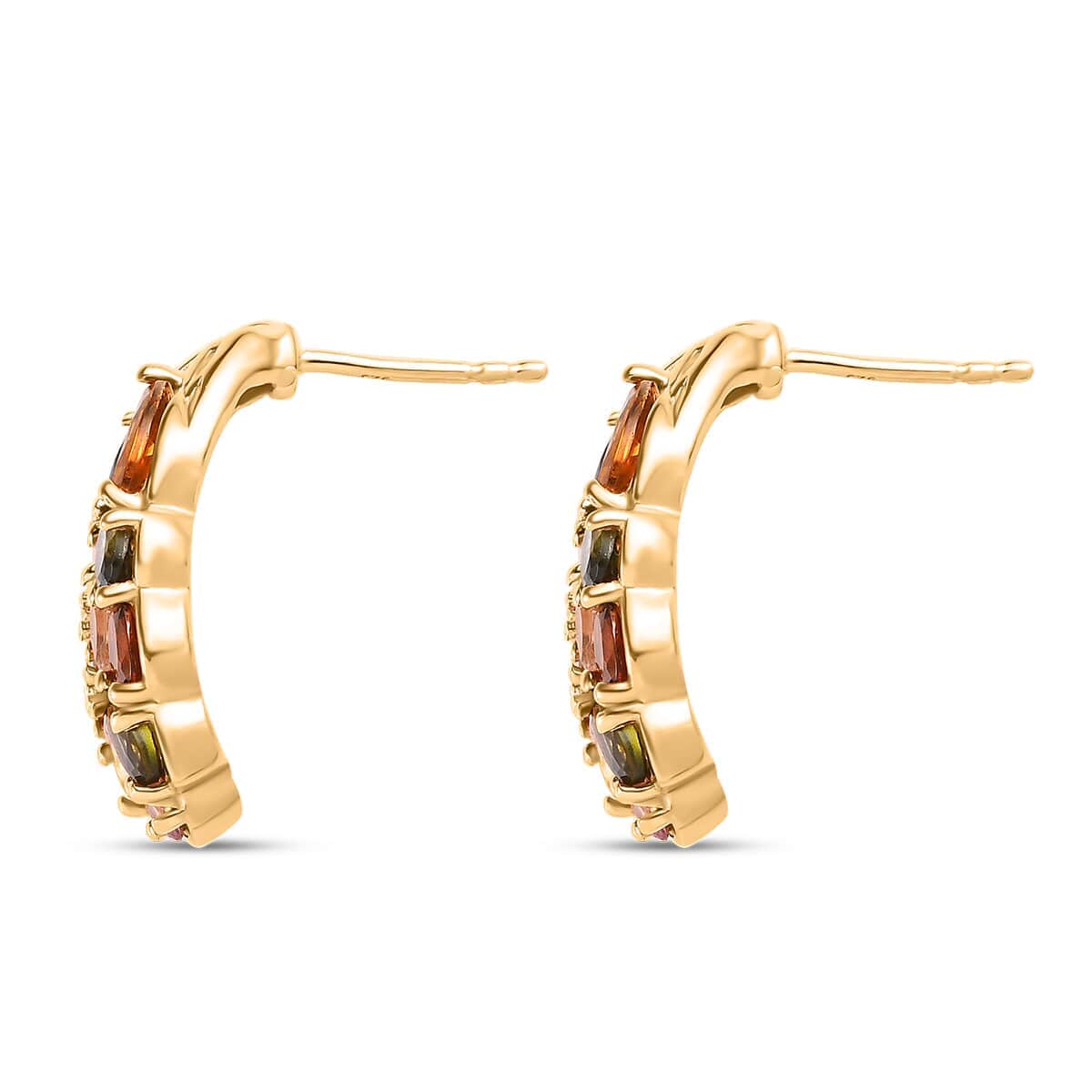 Multi-Tourmaline Stud Earrings in Vermeil Yellow Gold Over Sterling Silver 3.15 ctw image number 3