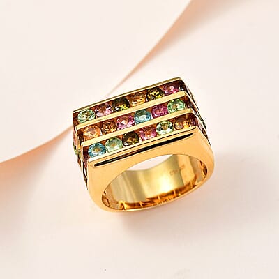 Multi-Tourmaline Men's Ring in Vermeil Yellow Gold Over Sterling Silver (Size 10.0) 4.65 ctw
