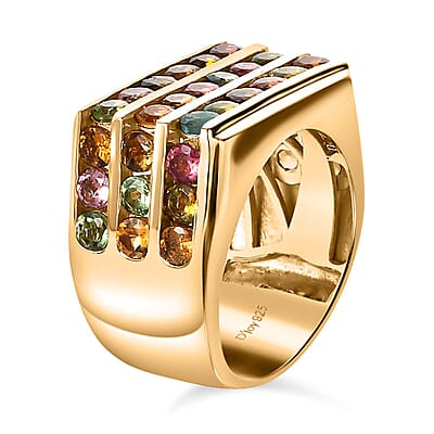 Multi-Tourmaline Men's Ring in Vermeil Yellow Gold Over Sterling Silver (Size 10.0) 4.65 ctw