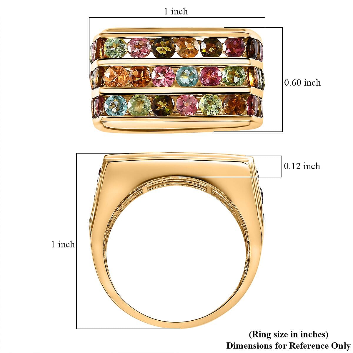 Multi-Tourmaline Men's Ring in Vermeil Yellow Gold Over Sterling Silver (Size 10.0) 4.65 ctw