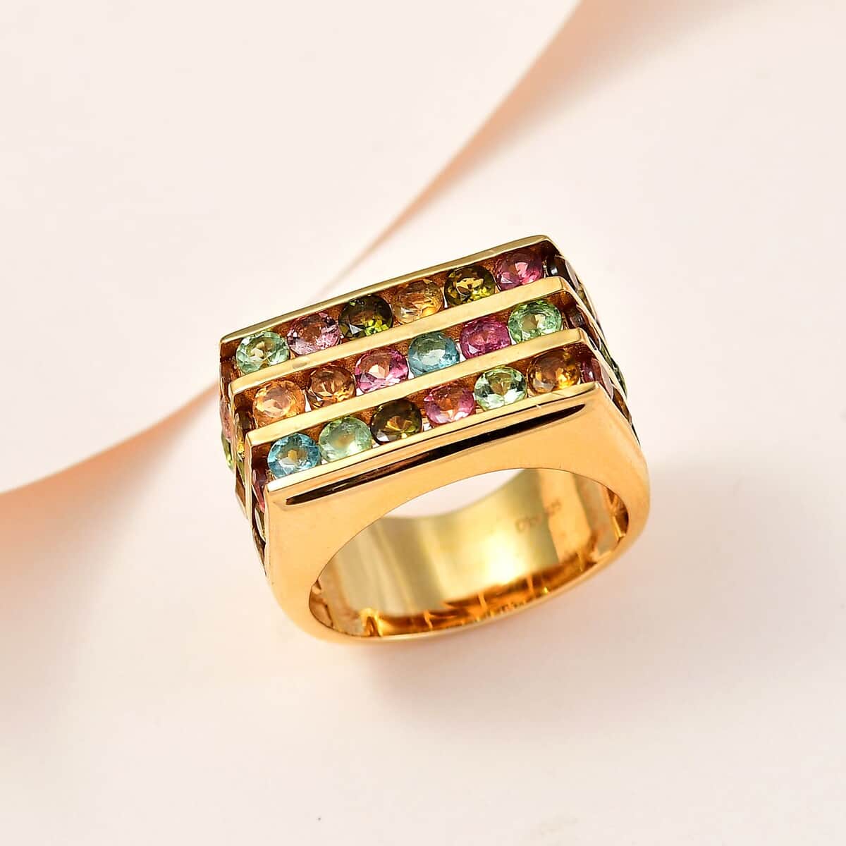 Multi-Tourmaline Men's Ring in Vermeil Yellow Gold Over Sterling Silver (Size 12.0) 4.65 ctw image number 1