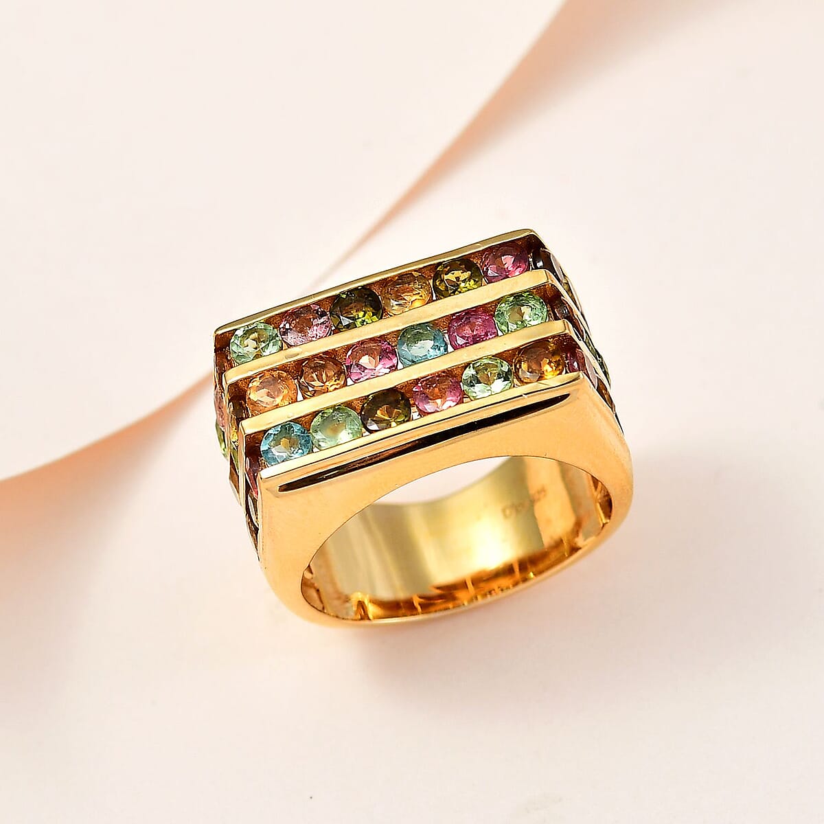 Multi-Tourmaline Men's Ring in Vermeil Yellow Gold Over Sterling Silver (Size 13.0) 4.65 ctw image number 1