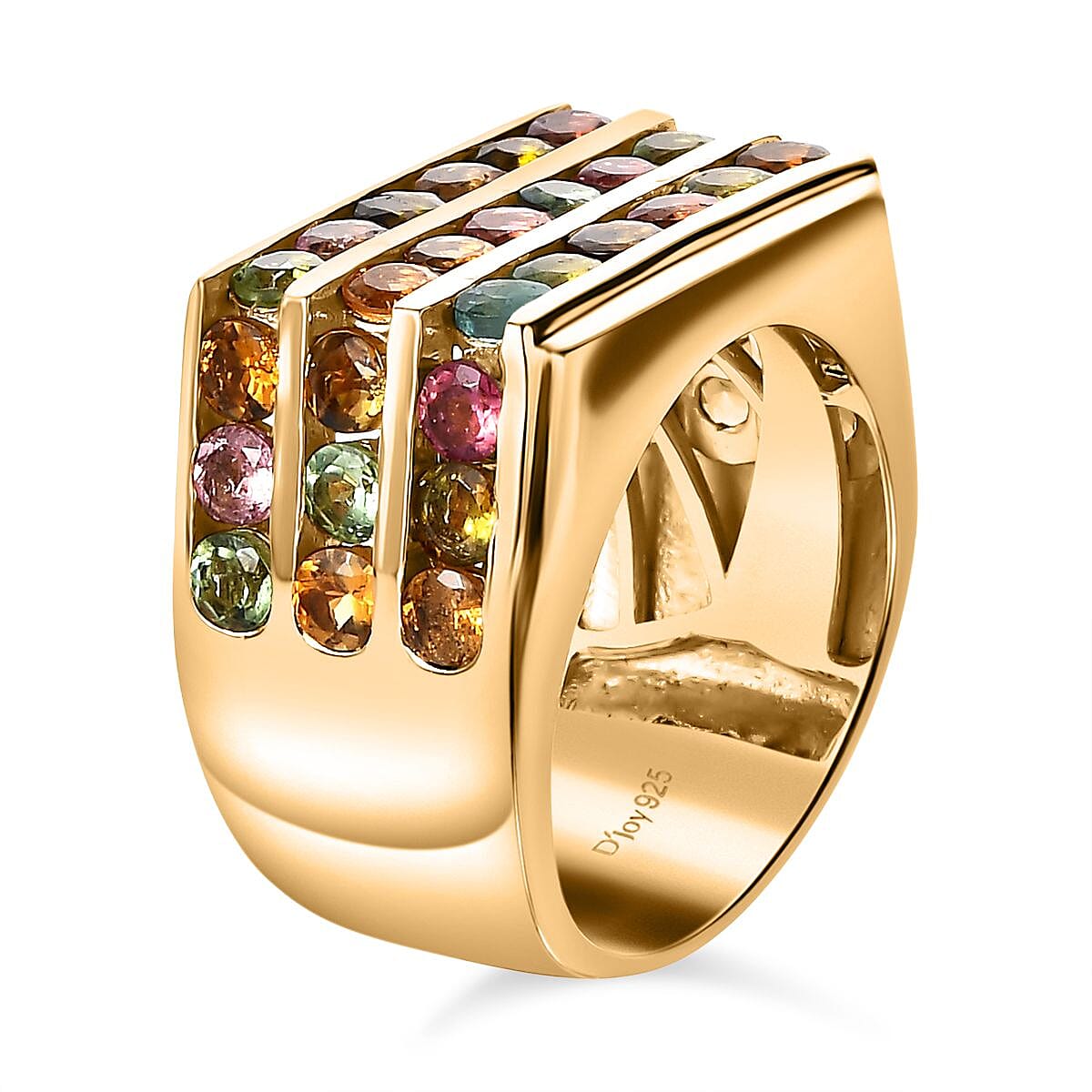 Multi-Tourmaline Men's Ring in Vermeil Yellow Gold Over Sterling Silver (Size 13.0) 4.65 ctw image number 3