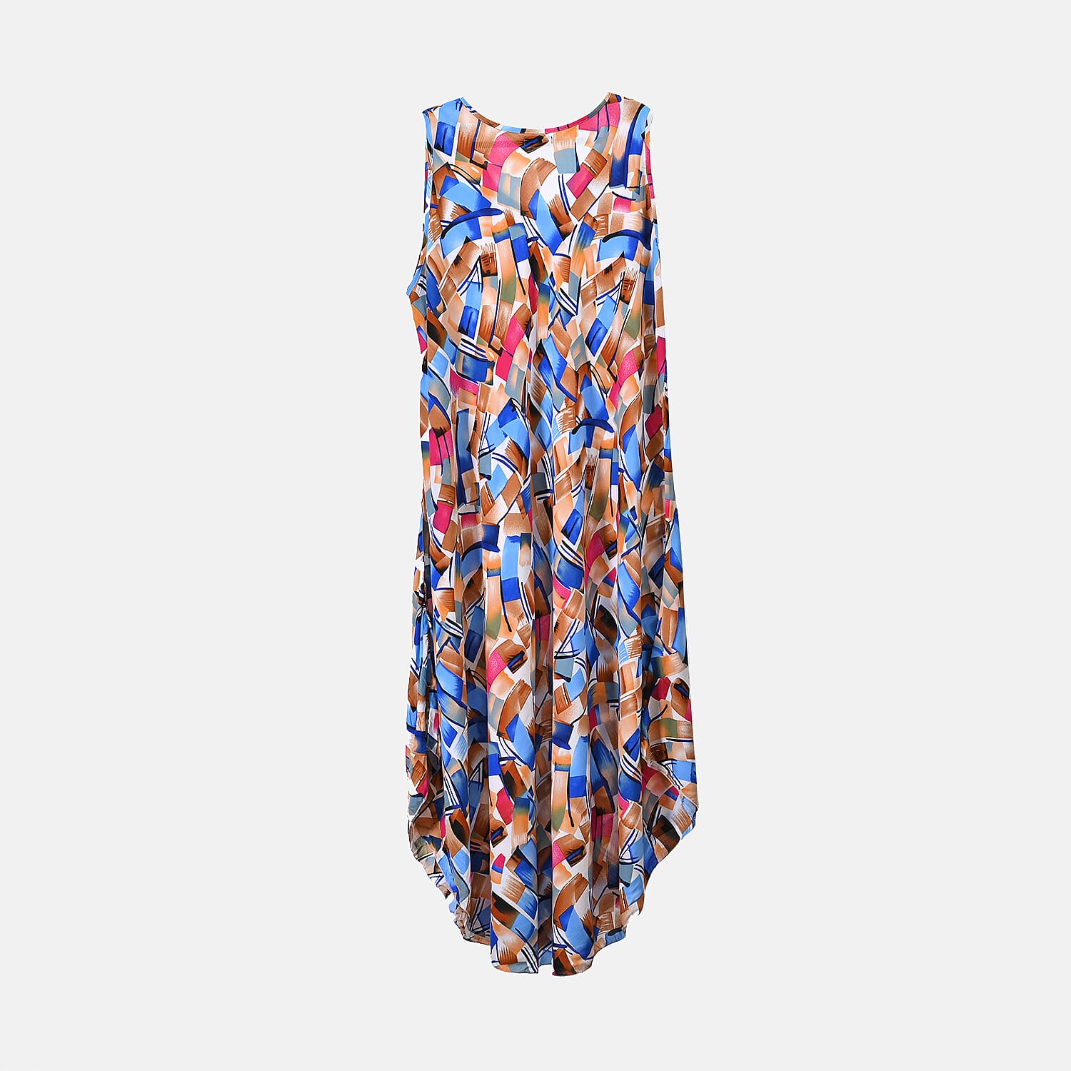 Tamsy Blue Art A-Line Viscose Sleeveless Dress - One Size Plus