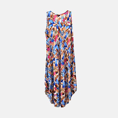 Tamsy Blue Art A-Line Viscose Sleeveless Dress - One Size Plus