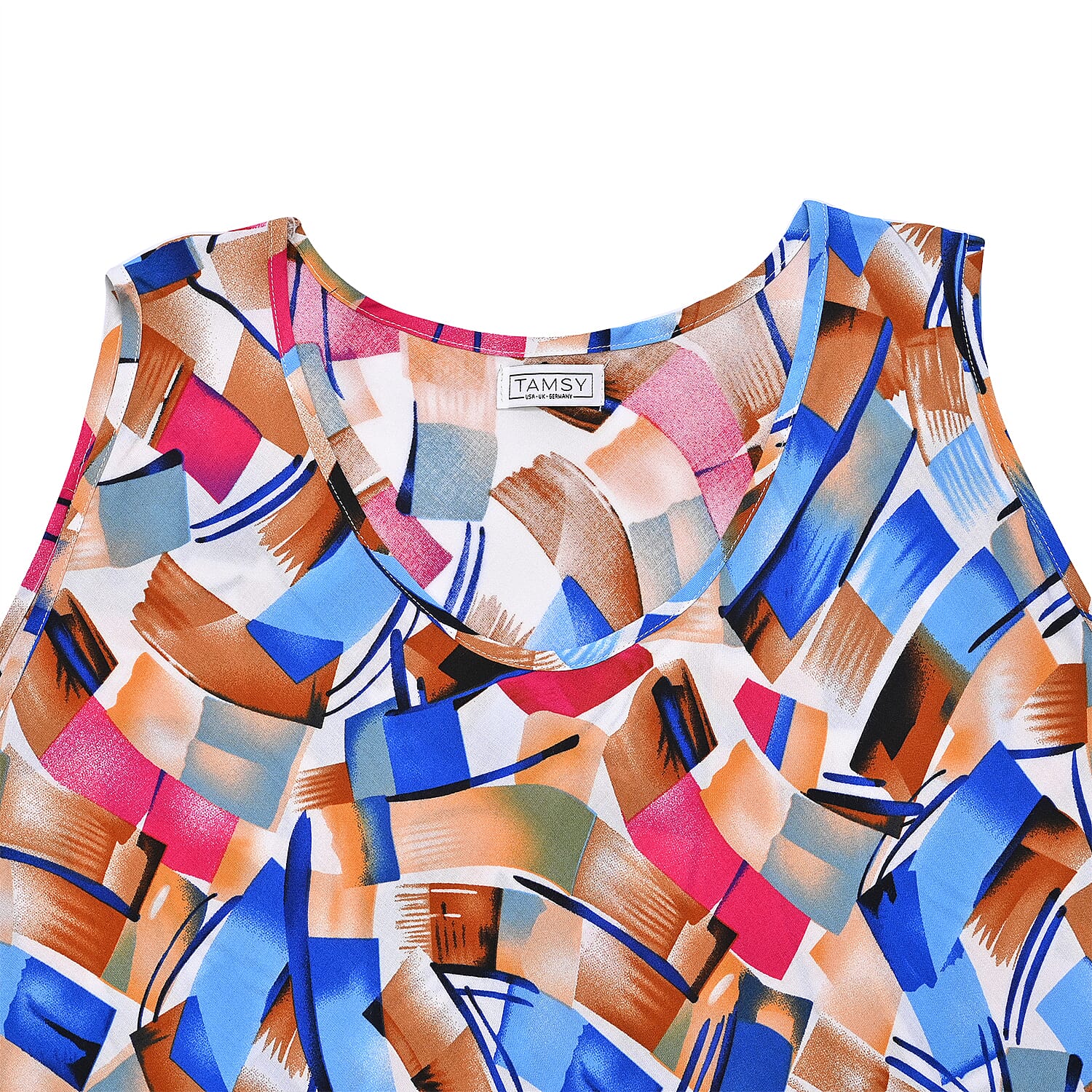Tamsy Blue Art A-Line Viscose Sleeveless Dress - One Size Plus