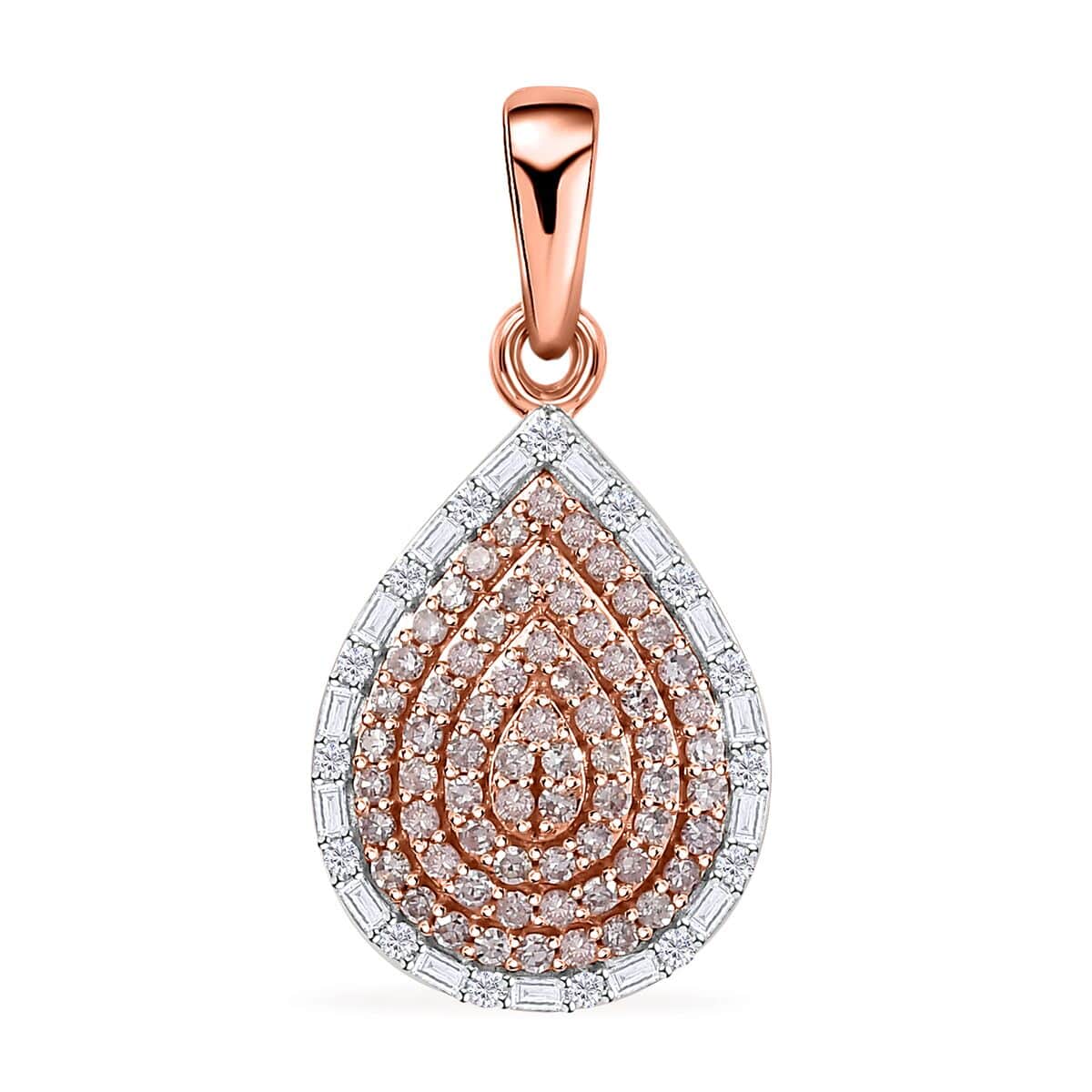 Luxoro 10K Rose Gold I3 Natural Pink and White Diamond Pear Shape Pendant 0.50 ctw image number 0