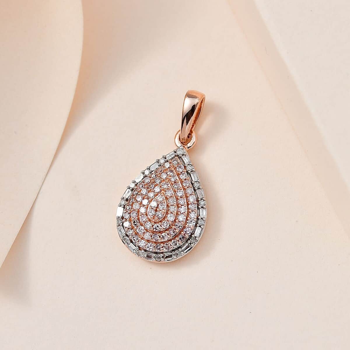 Luxoro 10K Rose Gold I3 Natural Pink and White Diamond Pear Shape Pendant 0.50 ctw image number 1