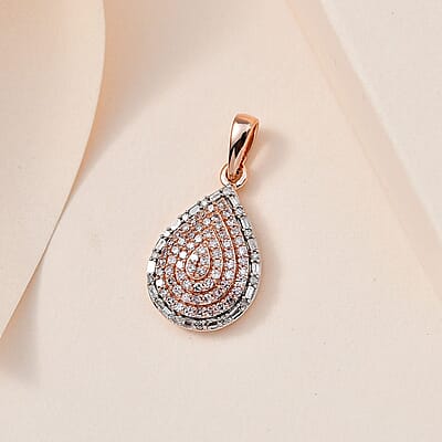 Luxoro 10K Rose Gold I3 Natural Pink and White Diamond Pear Shape Pendant 0.50 ctw