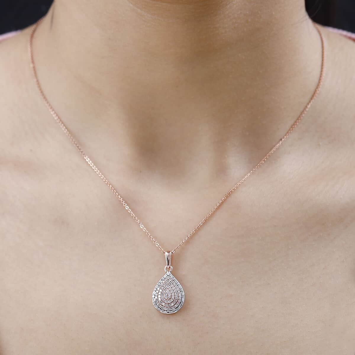 Luxoro 10K Rose Gold I3 Natural Pink and White Diamond Pear Shape Pendant 0.50 ctw image number 2