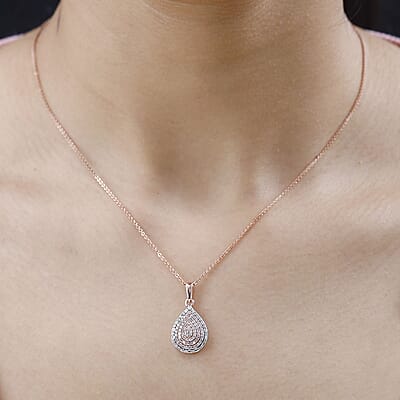 Luxoro 10K Rose Gold I3 Natural Pink and White Diamond Pear Shape Pendant 0.50 ctw