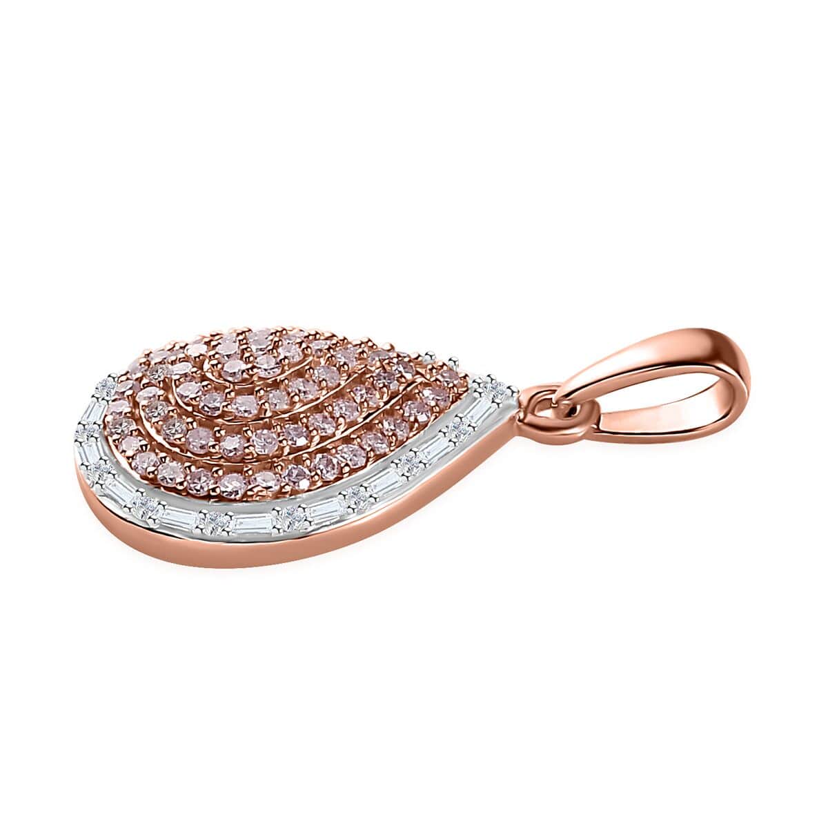 Luxoro 10K Rose Gold I3 Natural Pink and White Diamond Pear Shape Pendant 0.50 ctw image number 3