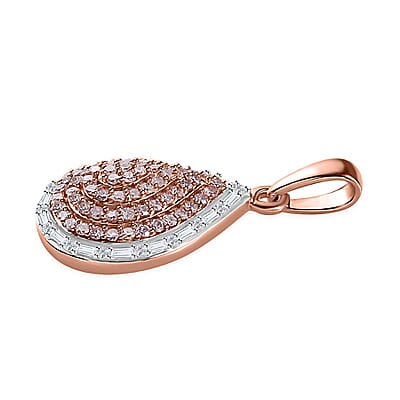 Luxoro 10K Rose Gold I3 Natural Pink and White Diamond Pear Shape Pendant 0.50 ctw