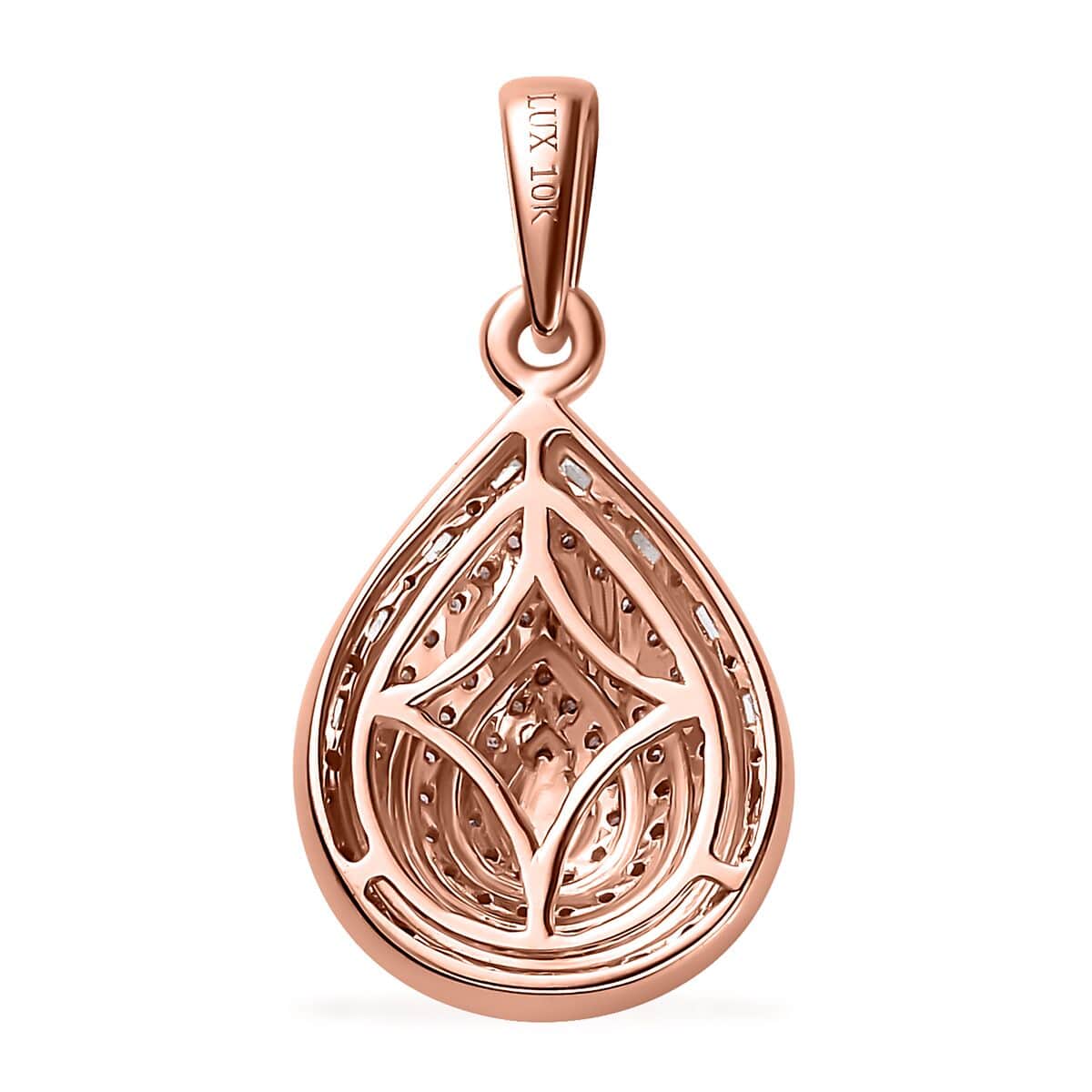 Luxoro 10K Rose Gold I3 Natural Pink and White Diamond Pear Shape Pendant 0.50 ctw image number 4