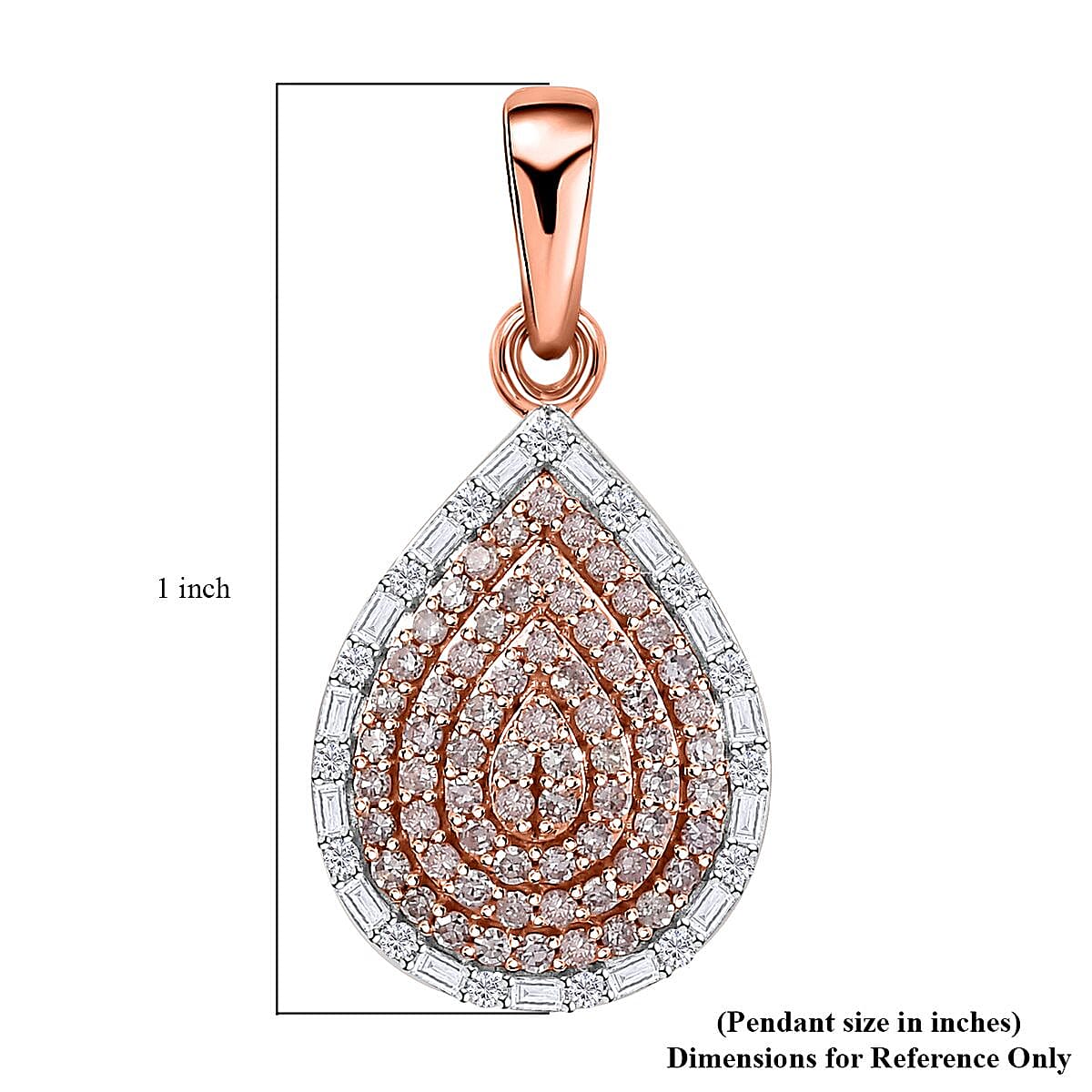 Luxoro 10K Rose Gold I3 Natural Pink and White Diamond Pear Shape Pendant 0.50 ctw