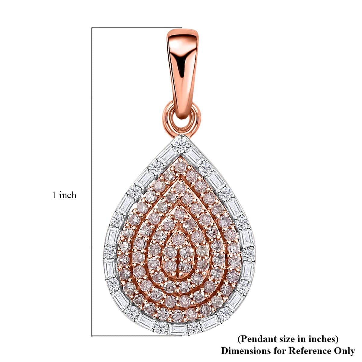 Luxoro 10K Rose Gold I3 Natural Pink and White Diamond Pear Shape Pendant 0.50 ctw image number 5