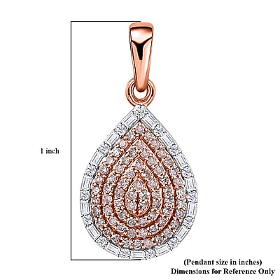 Luxoro 10K Rose Gold I3 Natural Pink and White Diamond Pear Shape Pendant 0.50 ctw