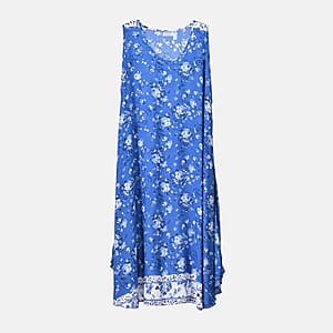 Tamsy Blue Rose A-Line Viscose Sleeveless Dress - One Size Plus