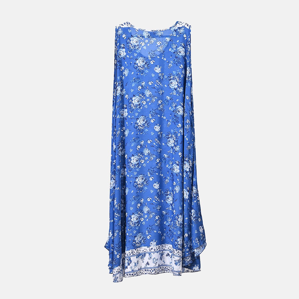 Tamsy Blue Rose A-Line Viscose Sleeveless Dress - One Size Plus image number 1