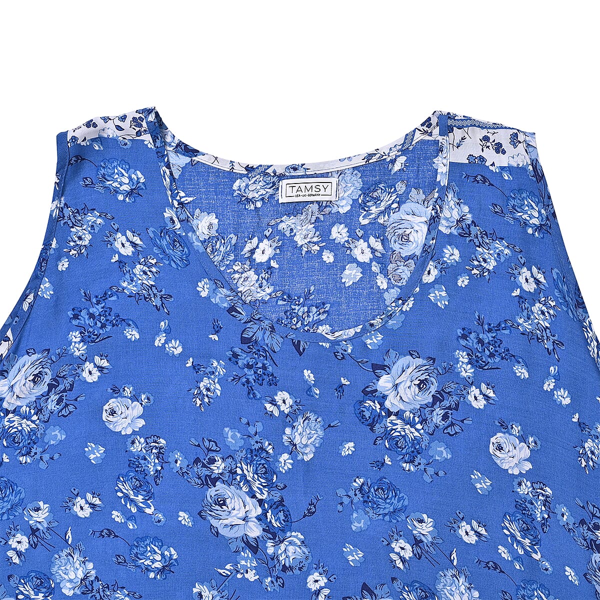Tamsy Blue Rose A-Line Viscose Sleeveless Dress - One Size Plus image number 2