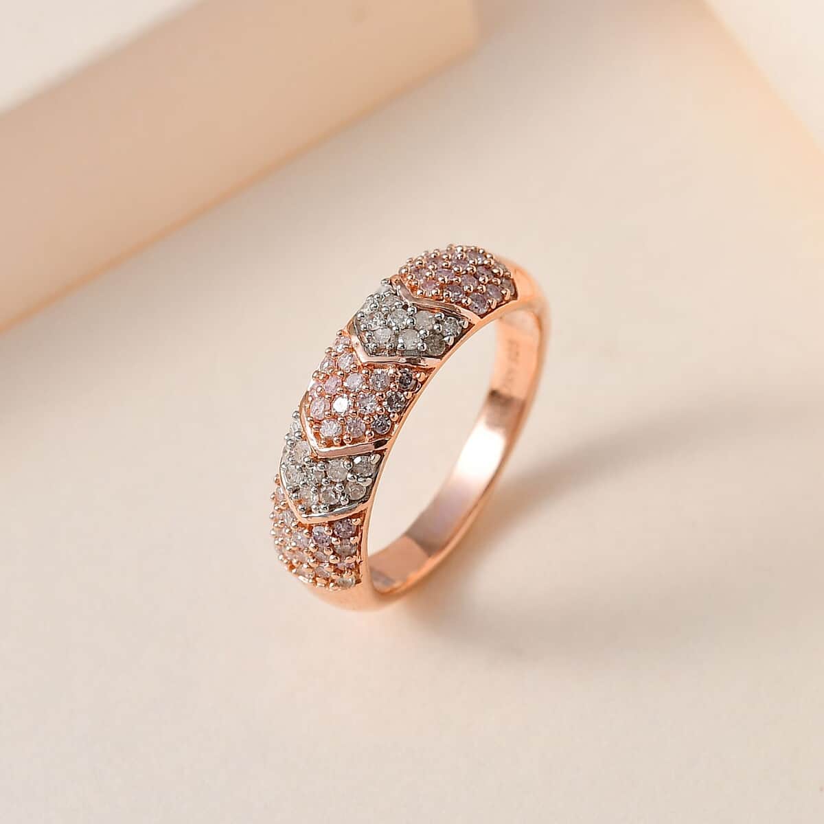 Natural Pink and White Diamond I3 Band Ring in Vermeil Rose Gold Over Sterling Silver (Size 6.0) 0.50 ctw image number 1