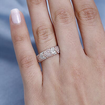 Natural Pink and White Diamond I3 Band Ring in Vermeil Rose Gold Over Sterling Silver (Size 6.0) 0.50 ctw