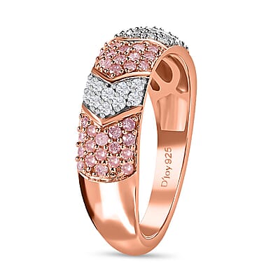 Natural Pink and White Diamond I3 Band Ring in Vermeil Rose Gold Over Sterling Silver (Size 6.0) 0.50 ctw