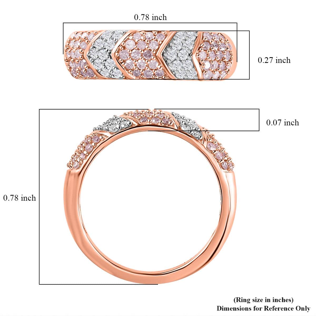 Natural Pink and White Diamond I3 Band Ring in Vermeil Rose Gold Over Sterling Silver (Size 6.0) 0.50 ctw image number 5