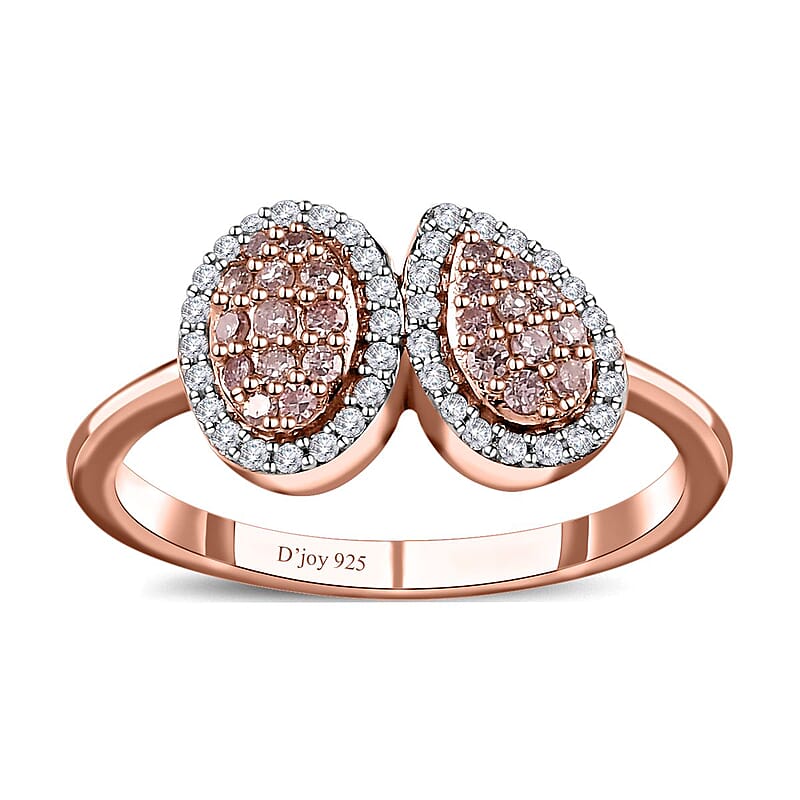 Natural Pink and White Diamond I3 Toi et Moi Ring in Vermeil Rose Gold Over Sterling Silver 0.33 ctw