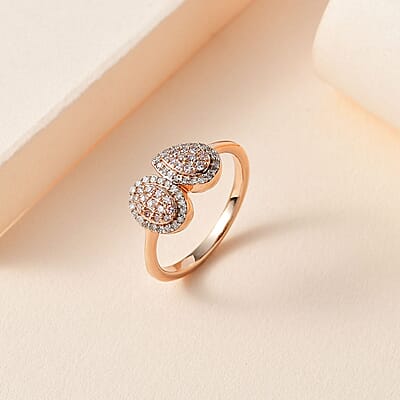 Natural Pink and White Diamond I3 Toi et Moi Ring in Vermeil Rose Gold Over Sterling Silver 0.33 ctw
