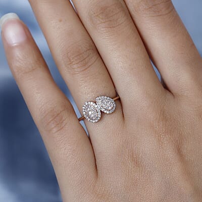 Natural Pink and White Diamond I3 Toi et Moi Ring in Vermeil Rose Gold Over Sterling Silver 0.33 ctw