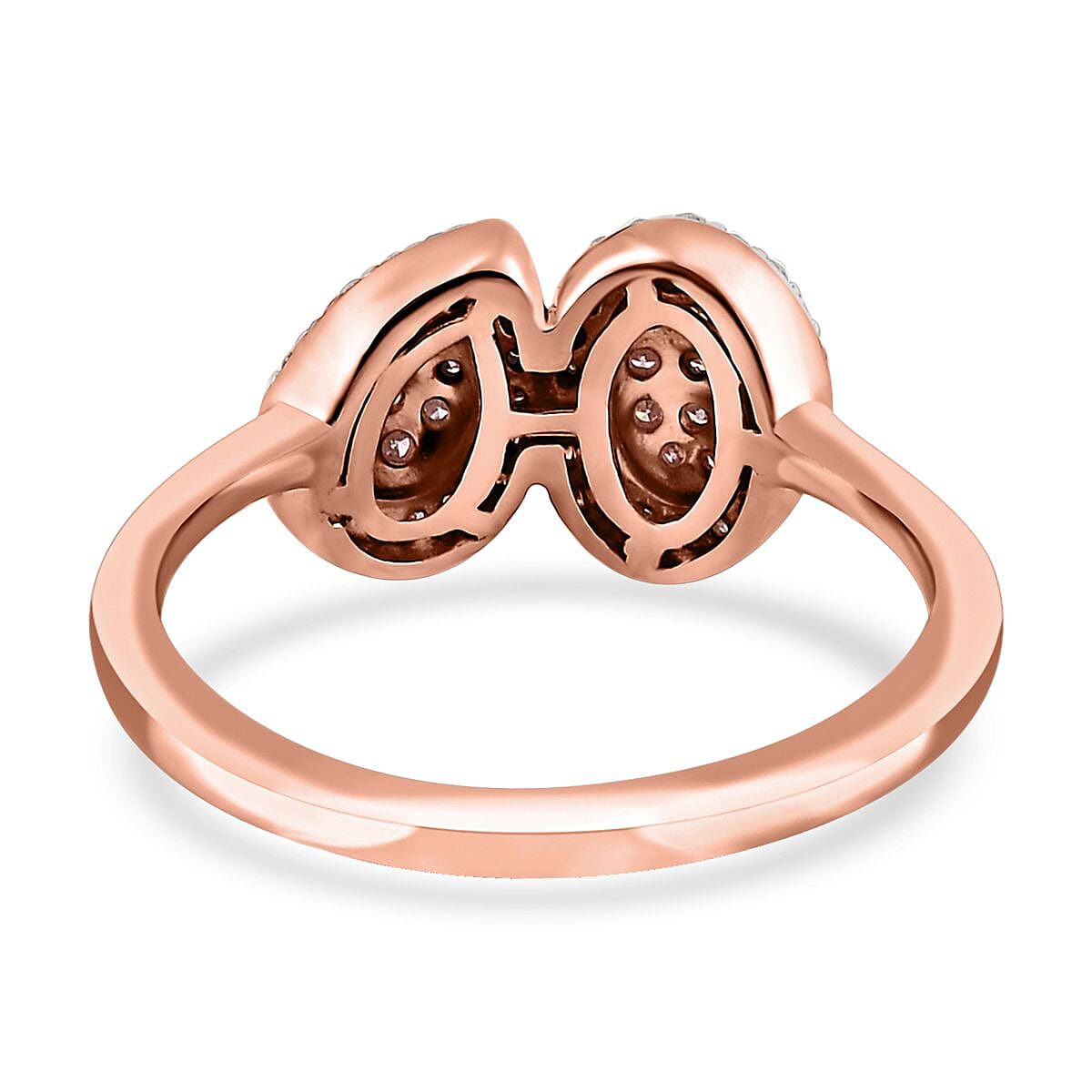 Natural Pink and White Diamond I3 Toi et Moi Ring in Vermeil Rose Gold Over Sterling Silver 0.33 ctw