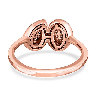 Natural Pink and White Diamond I3 Toi et Moi Ring in Vermeil Rose Gold Over Sterling Silver 0.33 ctw