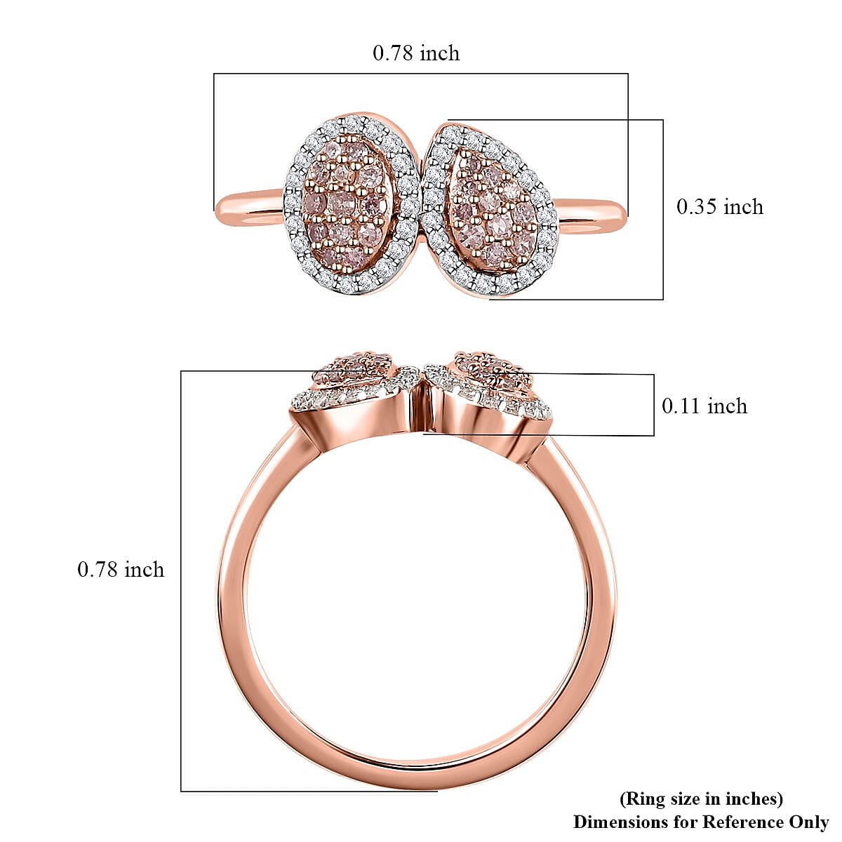 Natural Pink and White Diamond I3 Toi et Moi Ring in Vermeil Rose Gold Over Sterling Silver 0.33 ctw