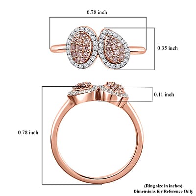 Natural Pink and White Diamond I3 Toi et Moi Ring in Vermeil Rose Gold Over Sterling Silver 0.33 ctw
