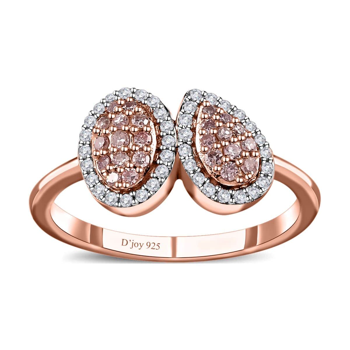 Natural Pink and White Diamond I3 Toi et Moi Ring in Vermeil Rose Gold Over Sterling Silver (Size 7.0) 0.33 ctw image number 0