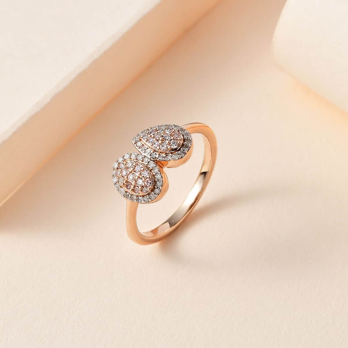 Natural Pink and White Diamond I3 Toi et Moi Ring in Vermeil Rose Gold Over Sterling Silver (Size 7.0) 0.33 ctw image number 1