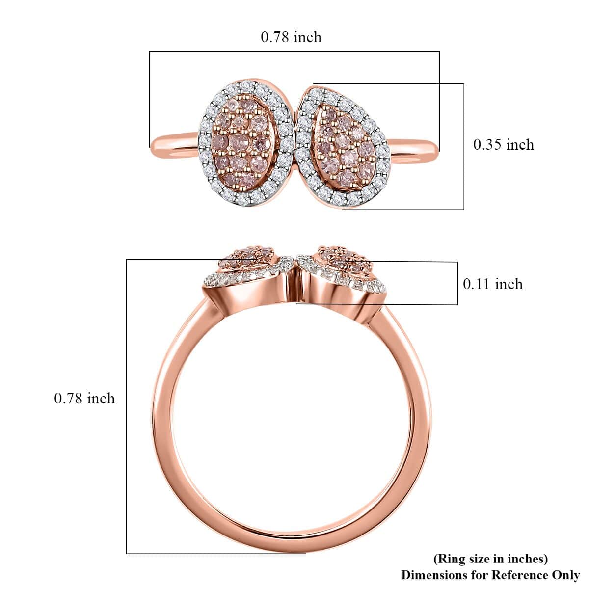 Natural Pink and White Diamond I3 Toi et Moi Ring in Vermeil Rose Gold Over Sterling Silver (Size 7.0) 0.33 ctw image number 5